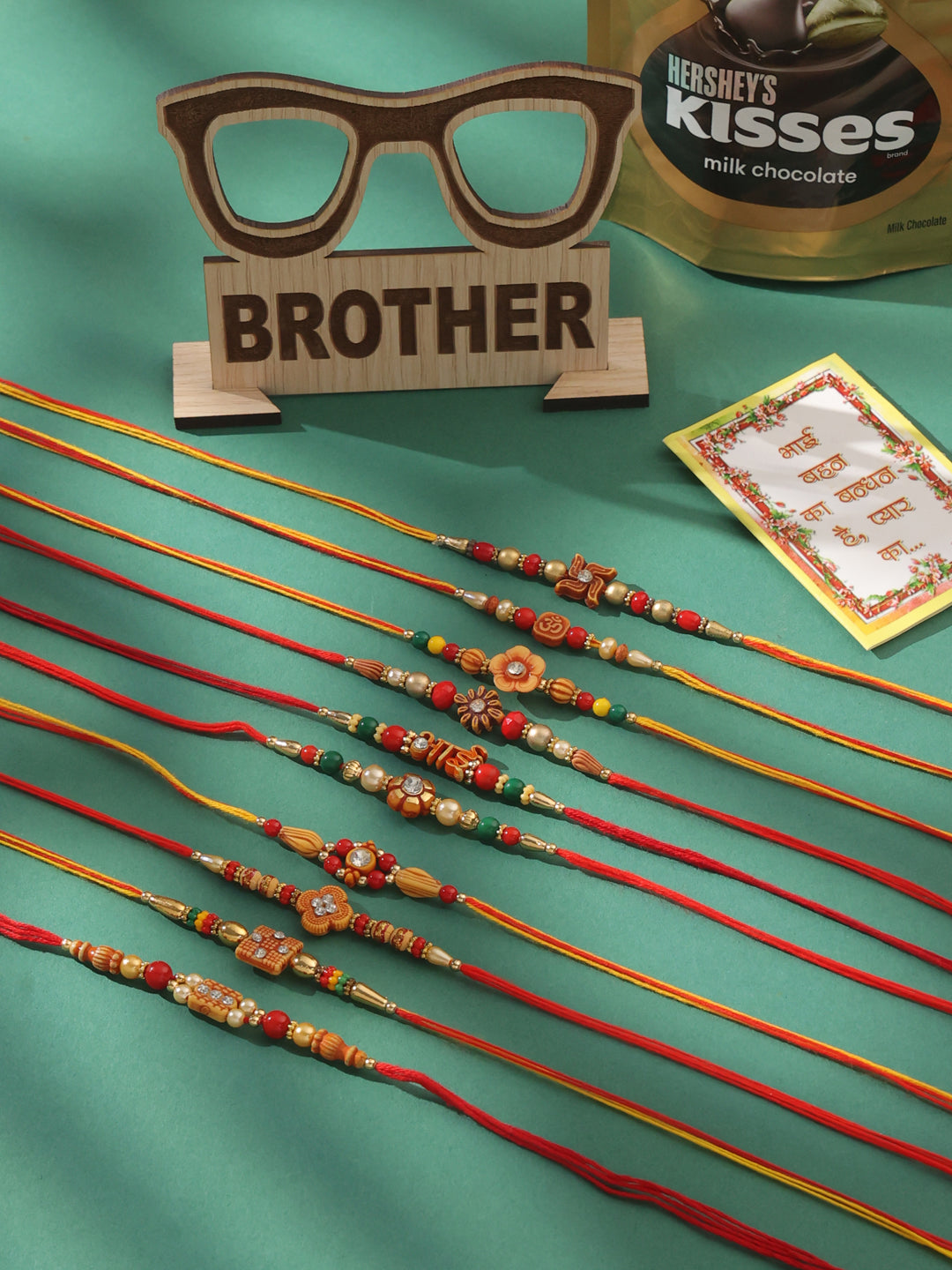 NVR Men Set of 10 Floral Design Red Artificial Stones and Beads Thread Rakhi Combo - Distacart