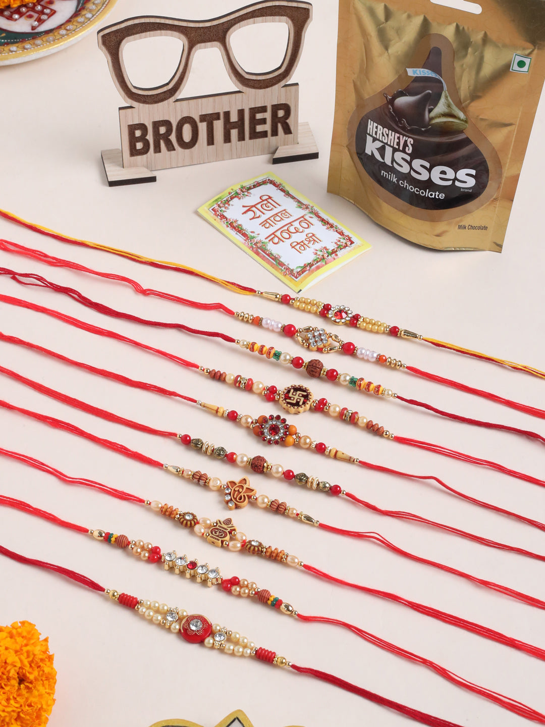 NVR Men Set of 10 Red Artificial Stones and Beads Rudraksh Thread Rakhi Combo - Distacart