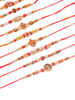 Thumbnail for NVR Men Set of 10 Red Artificial Stones and Beads Rudraksh Thread Rakhi Combo