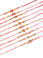 Thumbnail for NVR Men Set of 10 Red Artificial Stones and Beads Rudraksh Thread Rakhi Combo