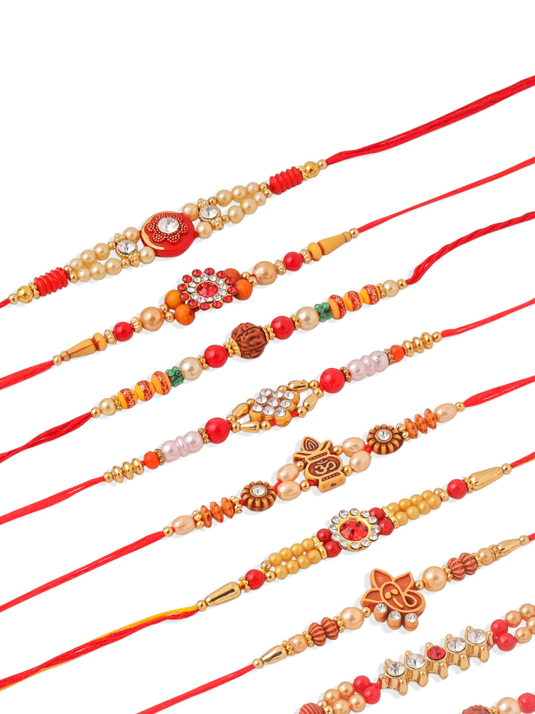 NVR Men Set of 10 Red Artificial Stones and Beads Rudraksh Thread Rakhi with Roli Chawal Chandan & Mishri - Distacart