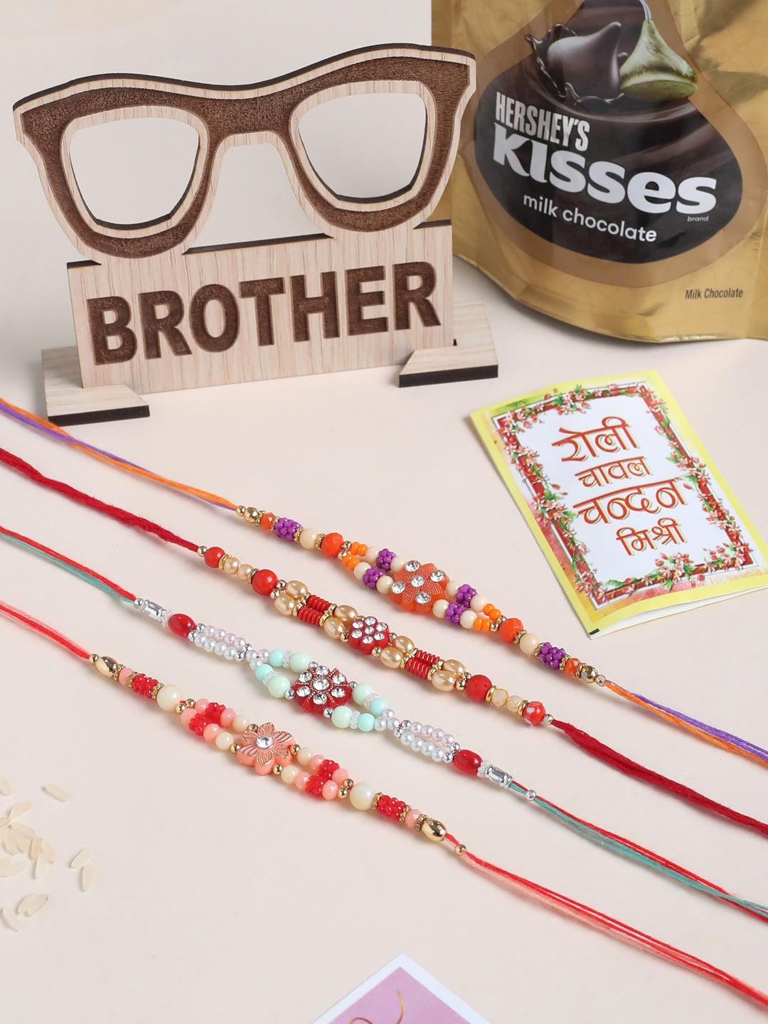 NVR Men Set of 4 Floral Design Multicolor Artificial Stones and Beads Thread Rakhi Combo - Distacart