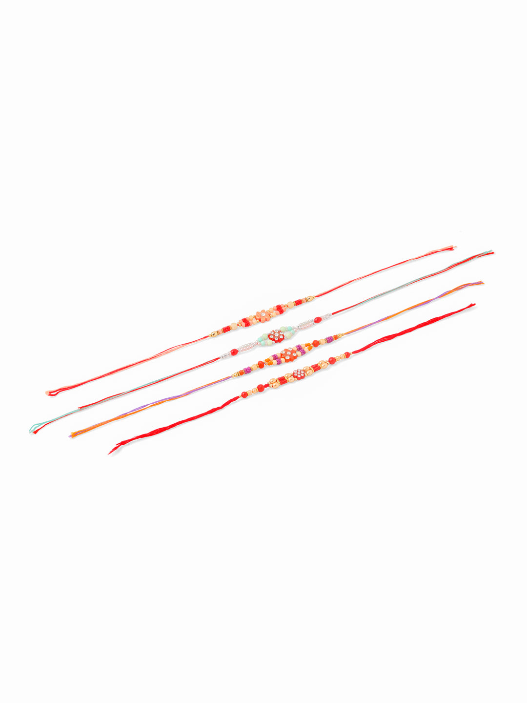 NVR Men Set of 4 Floral Design Multicolor Artificial Stones and Beads Thread Rakhi Combo - Distacart