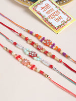 Thumbnail for NVR Men Set of 4 Floral Design Multicolor Artificial Stones and Beads Thread Rakhi with Roli Chawal Chandan & Mishri - Distacart