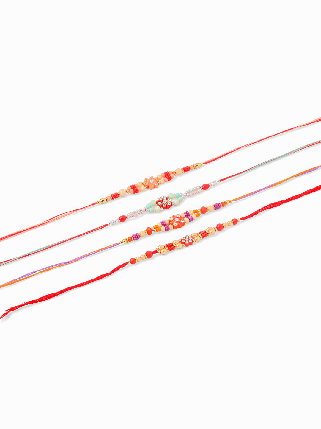 NVR Men Set of 4 Floral Design Multicolor Artificial Stones and Beads Thread Rakhi with Roli Chawal Chandan & Mishri - Distacart