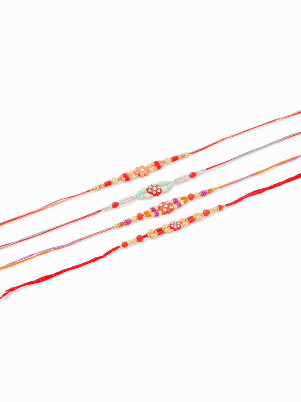 NVR Men Set of 4 Floral Design Multicolor Artificial Stones and Beads Thread Rakhi with Roli Chawal Chandan & Mishri - Distacart