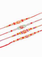 Thumbnail for NVR Men Set of 4 Floral Design Multicolor Artificial Stones and Beads Thread Rakhi with Roli Chawal Chandan & Mishri - Distacart