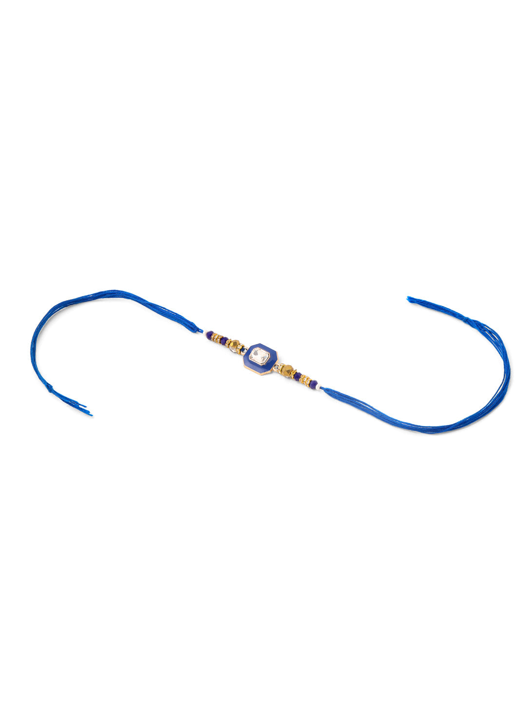 NVR Men Blue Artificial Stones Handmade Thread Rakhi with Roli Chawal Chandan & Mishri