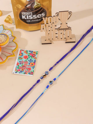NVR Men Set of 2 Blue Evil Eye Artificial Beads Thread Rakhi Combo