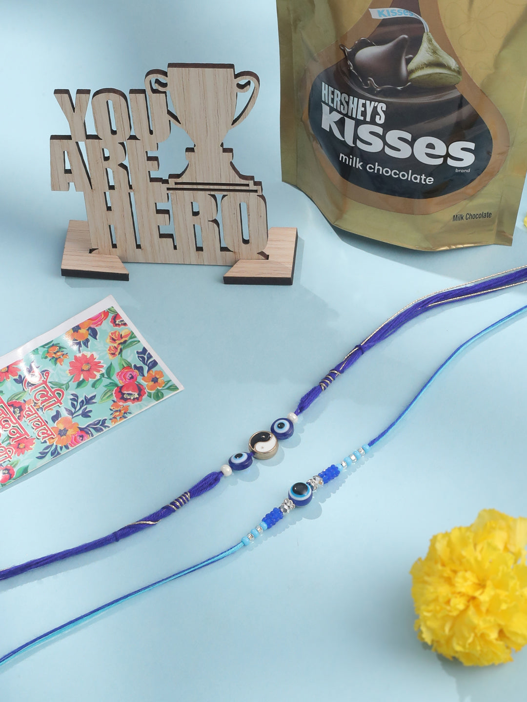 NVR Men Set of 2 Blue Evil Eye Artificial Beads Thread Rakhi Combo - Distacart