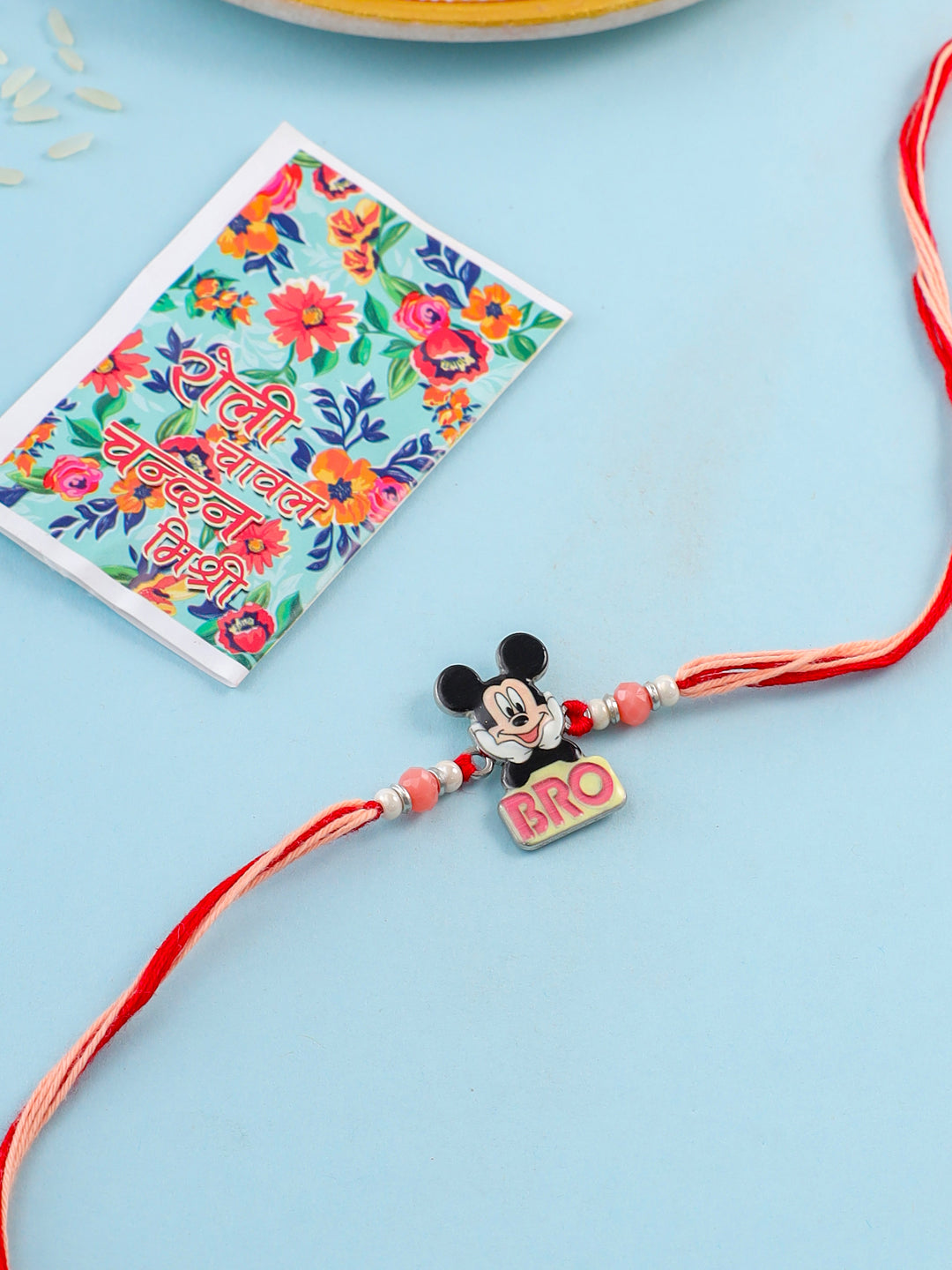 NVR Kids Micky Mouse Character Artificial Beads Thread Rakhi with Roli Chawal Chandan & Mishri - Distacart