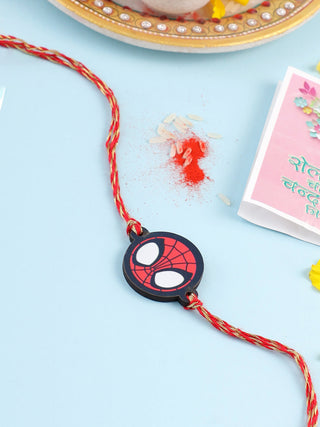 NVR Kids Superhero Red Thread Rakhi with Roli Chawal Chandan & Mishri