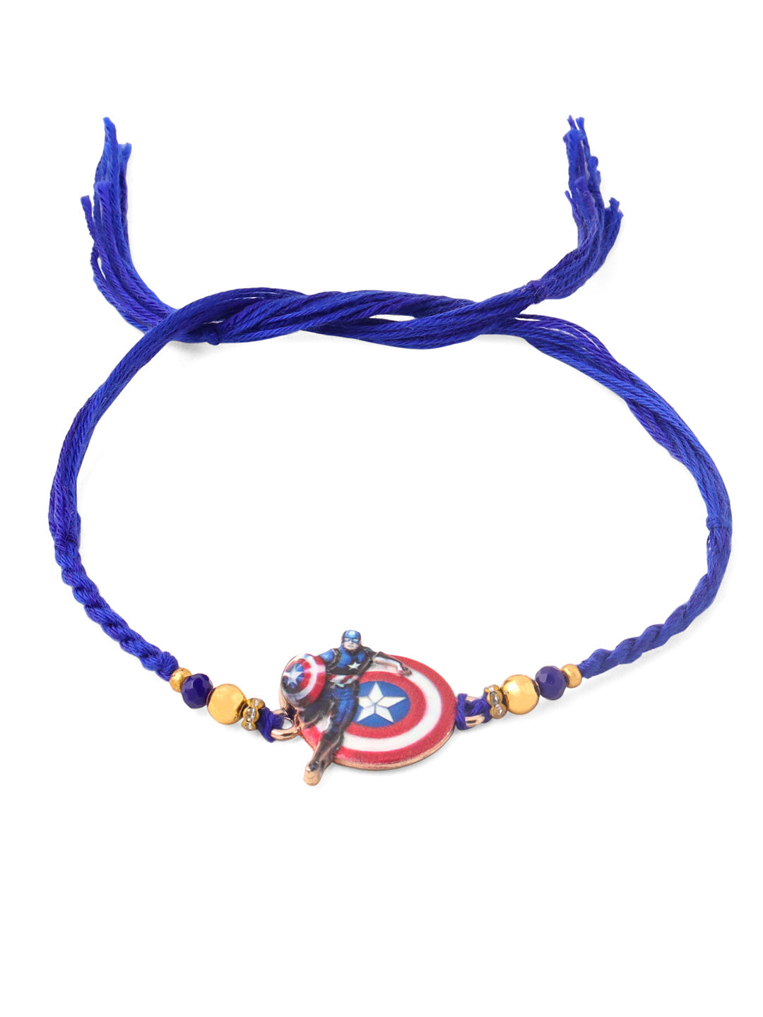 NVR Kids Superhero Blue Artificial Beads Thread Rakhi with Roli Chawal Chandan & Mishri