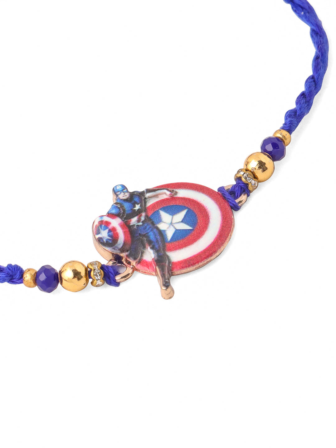 NVR Kids Superhero Blue Artificial Beads Thread Rakhi with Roli Chawal Chandan & Mishri