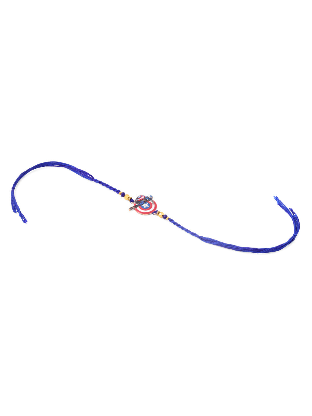 NVR Kids Superhero Blue Artificial Beads Thread Rakhi with Roli Chawal Chandan & Mishri