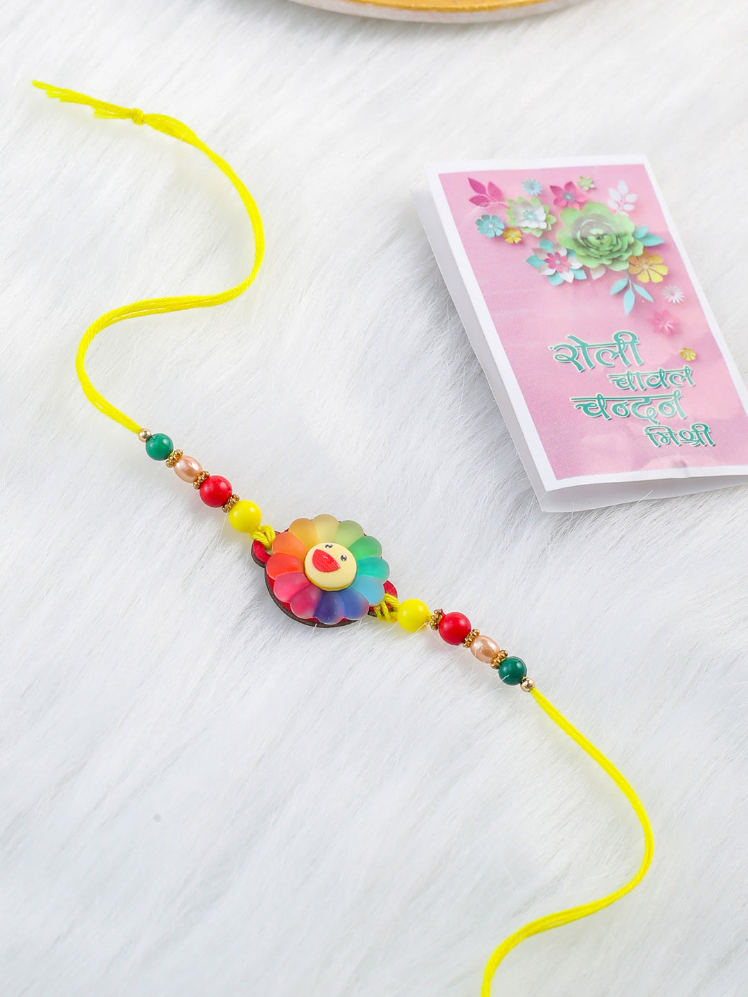 NVR Kids Multicolor Artificial Beads Rakhi with Roli Chawal Chandan & Mishri - Distacart