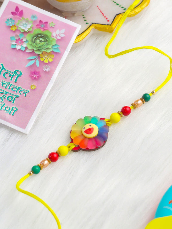 NVR Kids Multicolor Artificial Beads Rakhi with Roli Chawal Chandan & Mishri