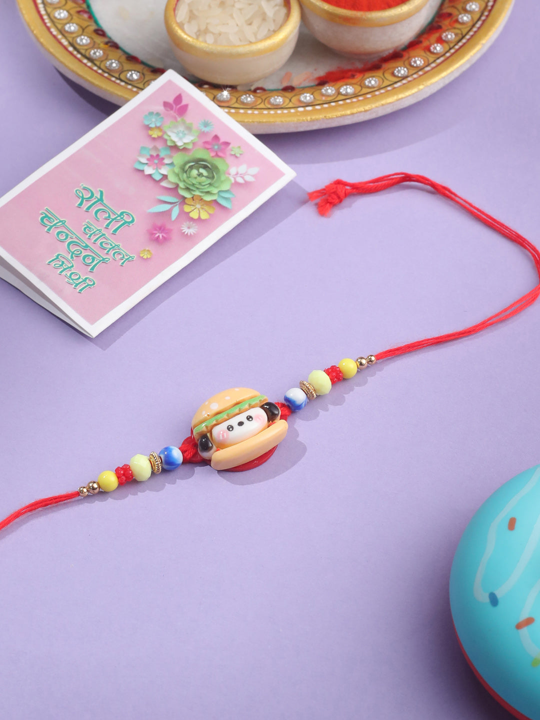 NVR Kids Cartoon Character Multicolor Artificial Beads Rakhi with Roli Chawal Chandan & Mishri - Distacart