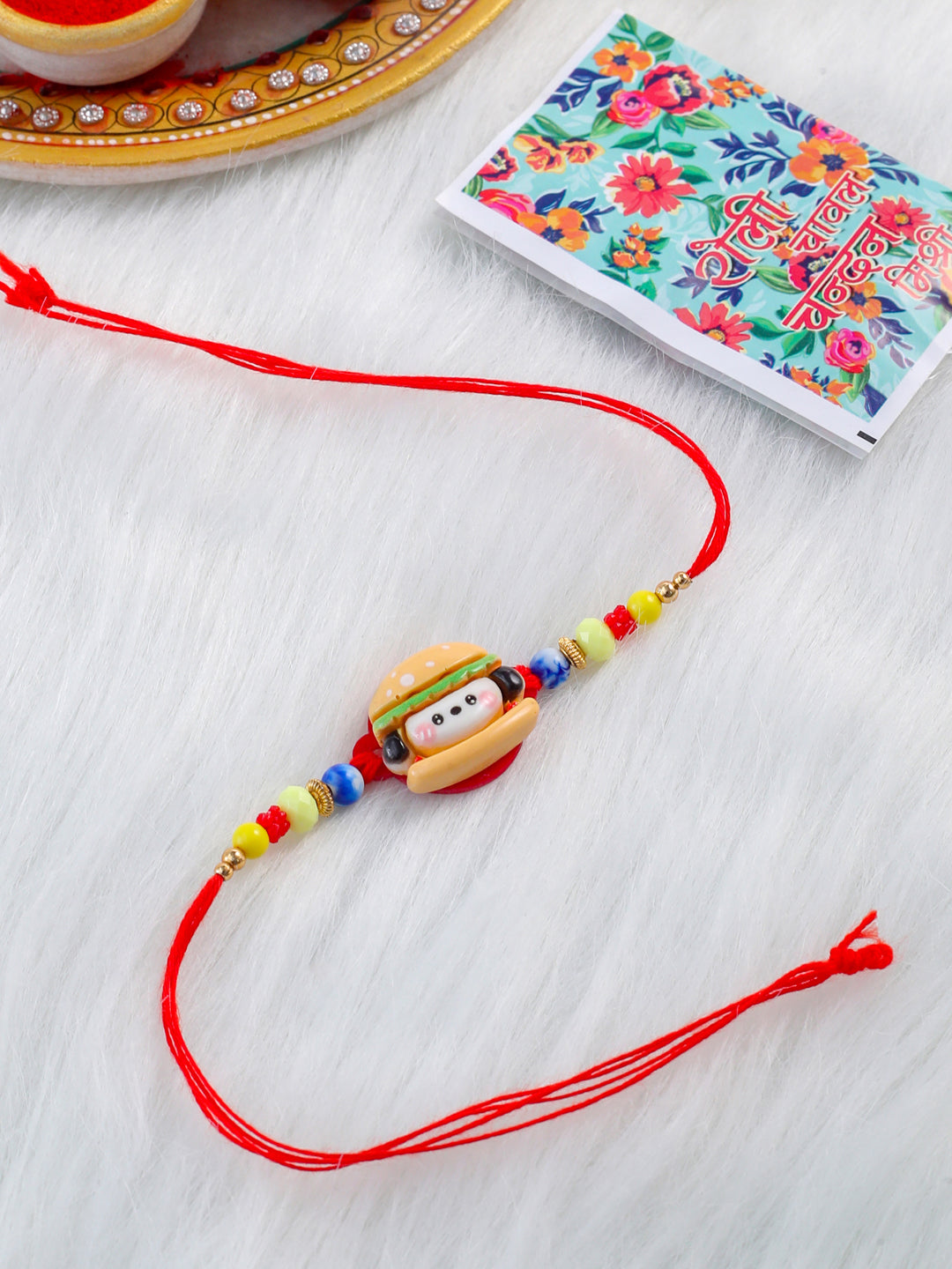 NVR Kids Cartoon Character Multicolor Artificial Beads Rakhi with Roli Chawal Chandan & Mishri - Distacart