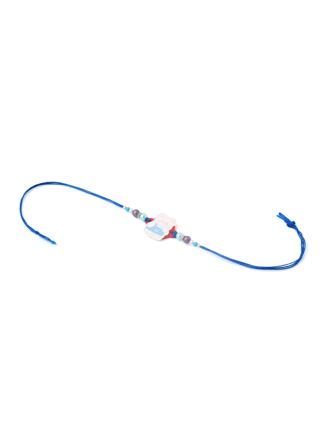 NVR Kids Teddy Blue Artificial Beads Thread Rakhi with Roli Chawal Chandan & Mishri