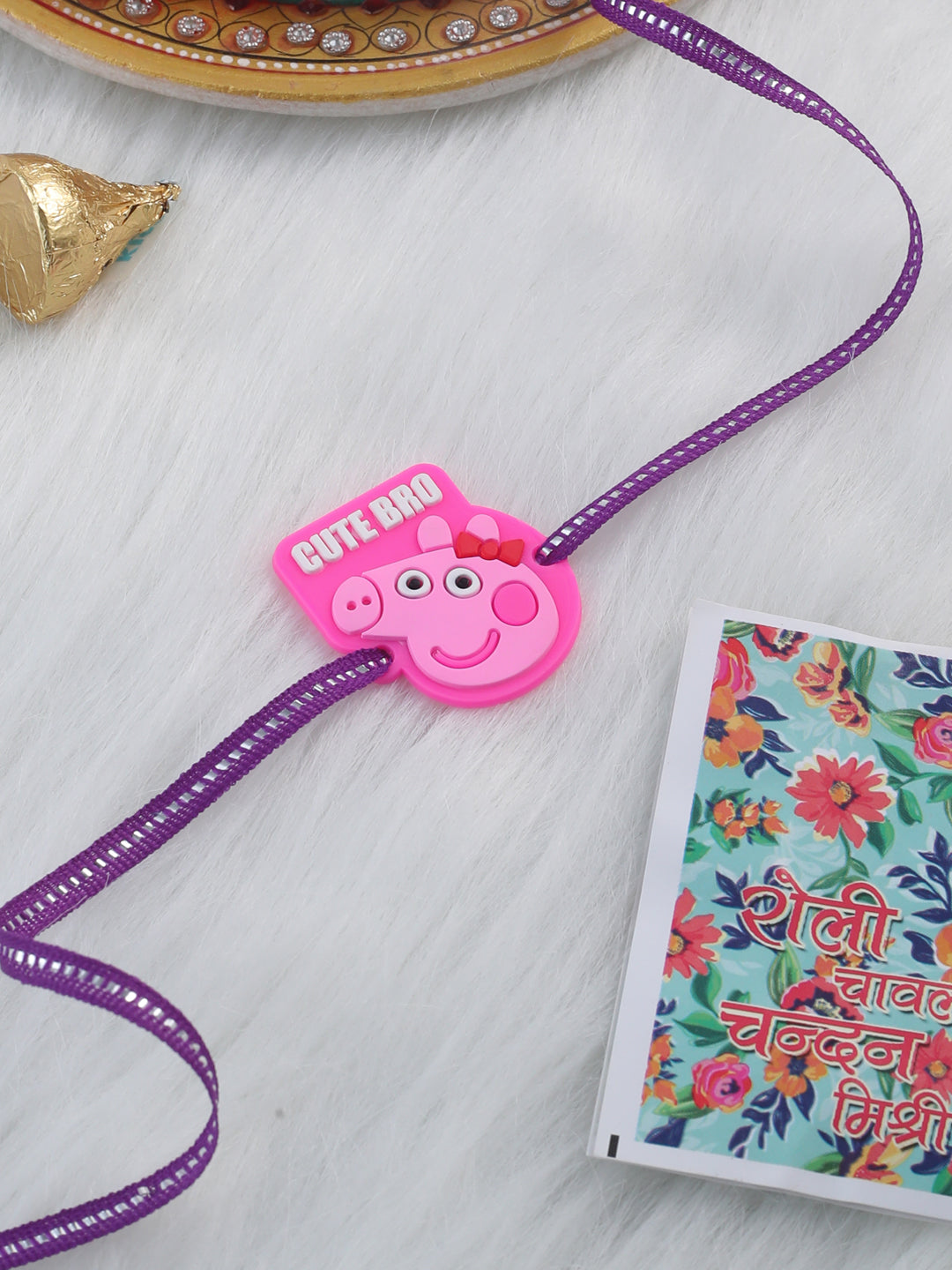 NVR Stylish Pink Cartoon Character Kids Rakhi with Roli Chawal Chandan & Mishri - Distacart