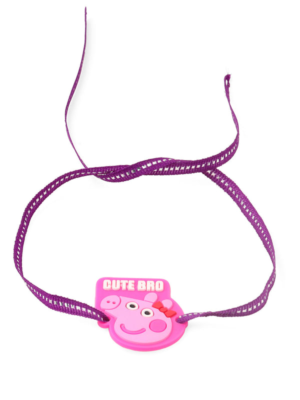 NVR Stylish Pink Cartoon Character Kids Rakhi with Roli Chawal Chandan & Mishri