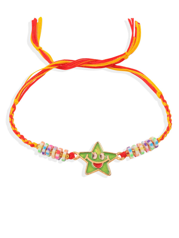 NVR Kids Star Shape Multicolor Thread Rakhi with Roli Chawal Chandan & Mishri