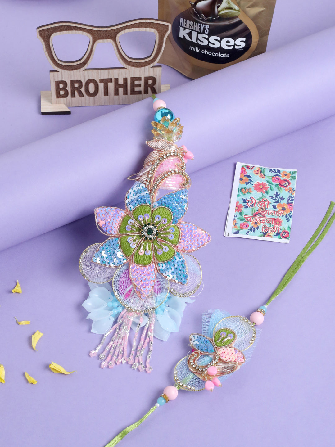 NVR Set of 2 Handmade Multicolor Artificial Stones & Beads Bhaiya Bhabhi Rakhi Combo - Distacart