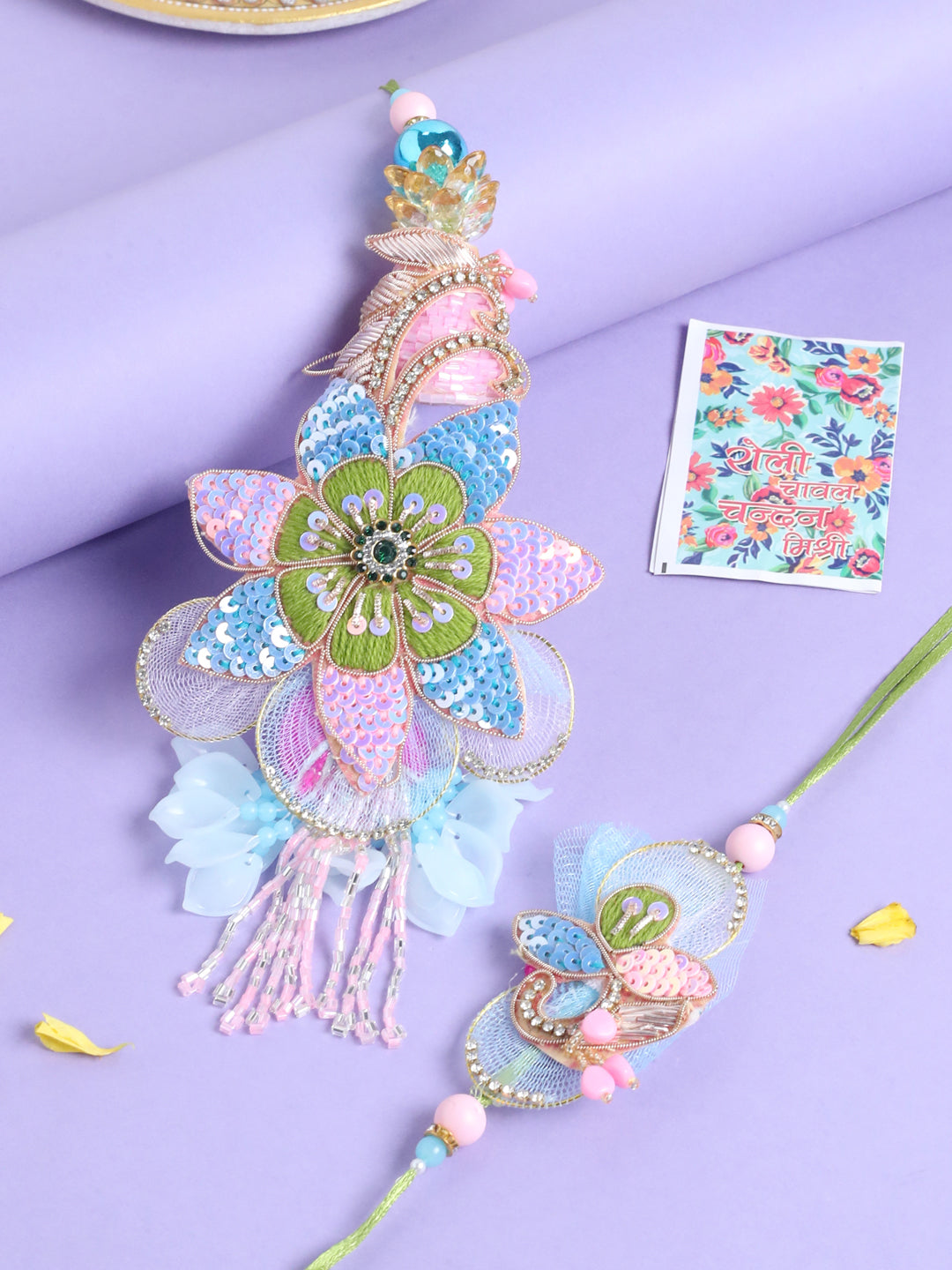 NVR Set of 2 Handmade Multicolor Artificial Stones & Beads Bhaiya Bhabhi Rakhi with Roli Chawal Chandan & Mishri - Distacart