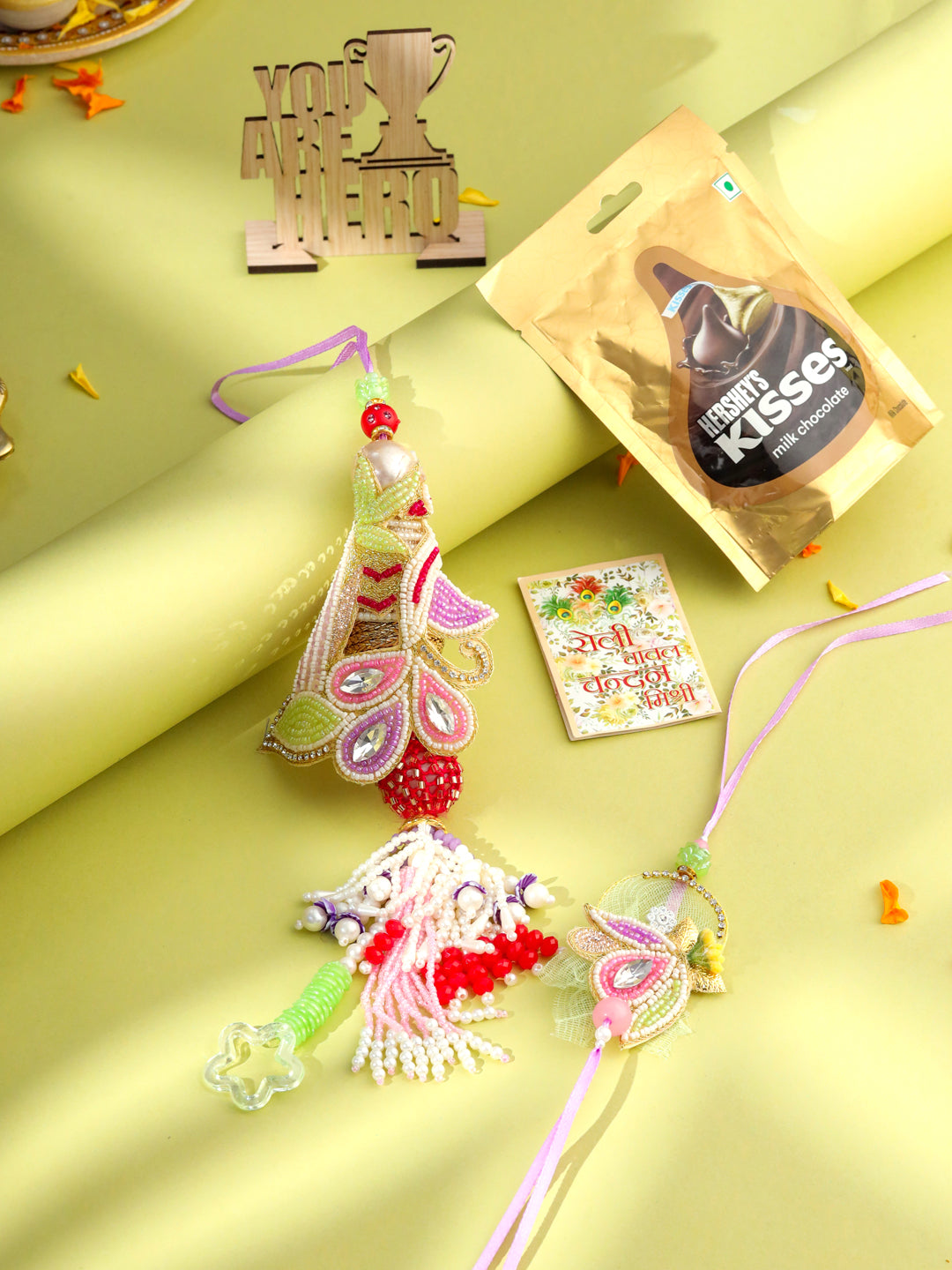 NVR Handcrafted Set of 2 Multicolor Pearls Bhaiya Bhabhi Rakhi Combo - Distacart