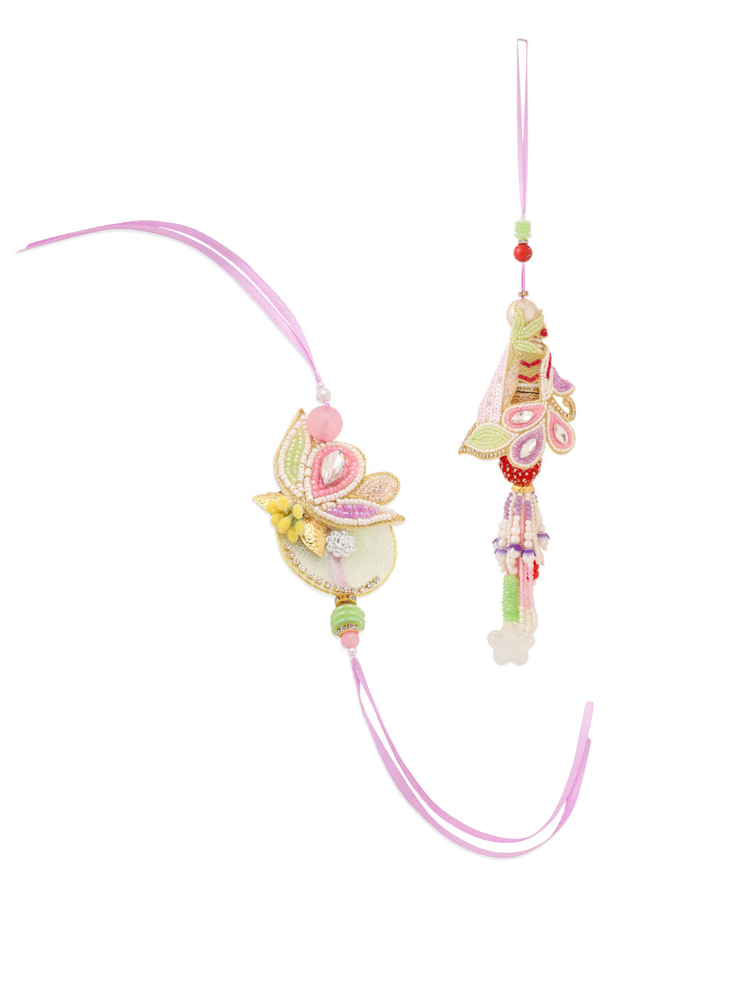 NVR Handcrafted Set of 2 Multicolor Pearls Bhaiya Bhabhi Rakhi Combo - Distacart