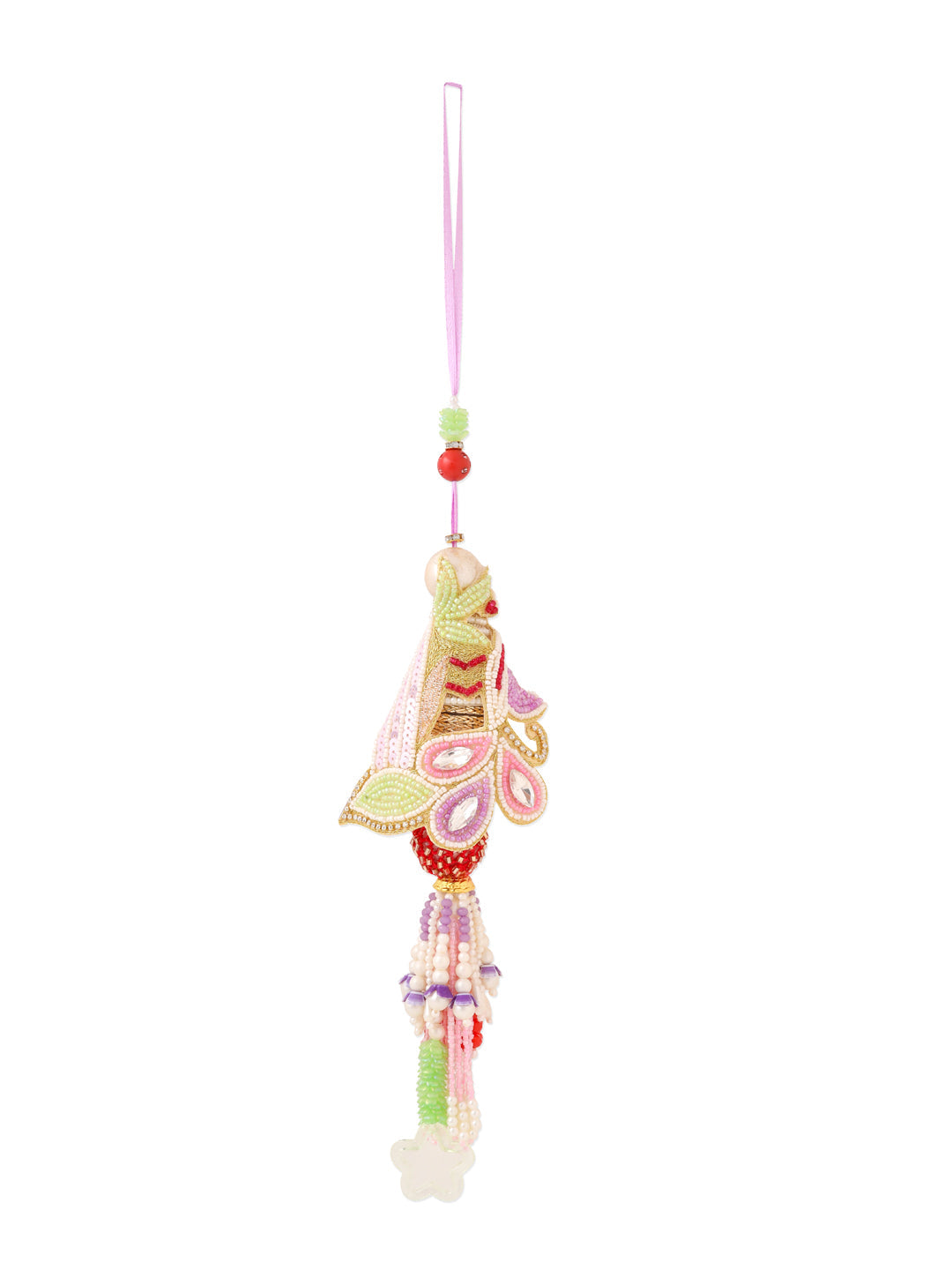 NVR Handcrafted Set of 2 Multicolor Pearls Bhaiya Bhabhi Rakhi with Roli Chawal Chandan & Mishri