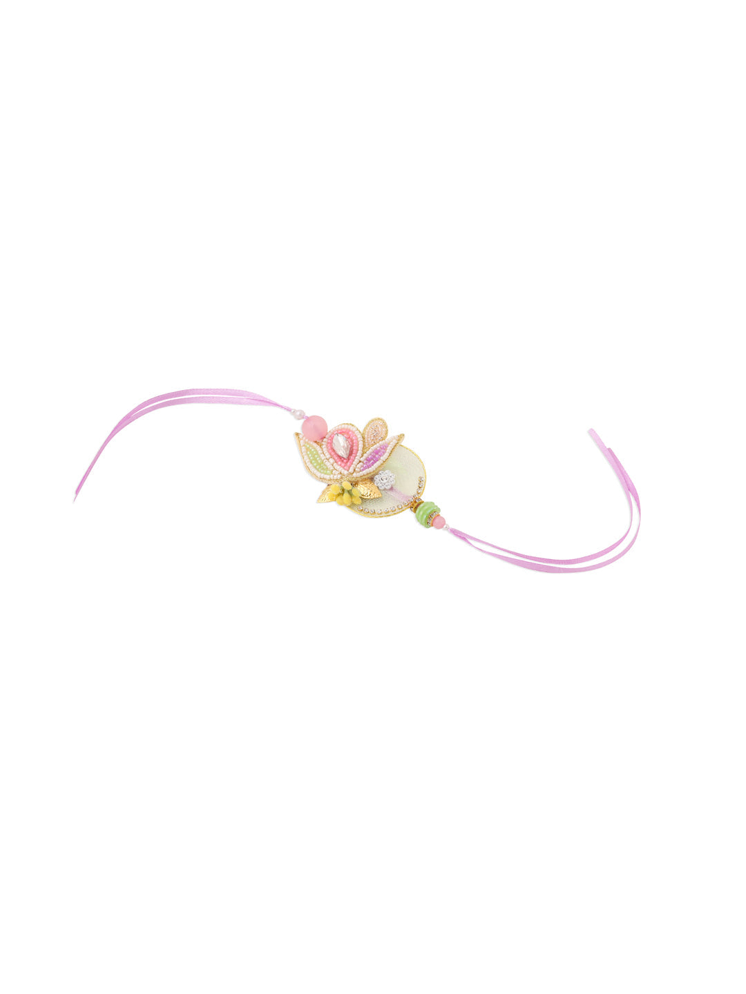 NVR Handcrafted Set of 2 Multicolor Pearls Bhaiya Bhabhi Rakhi with Roli Chawal Chandan & Mishri