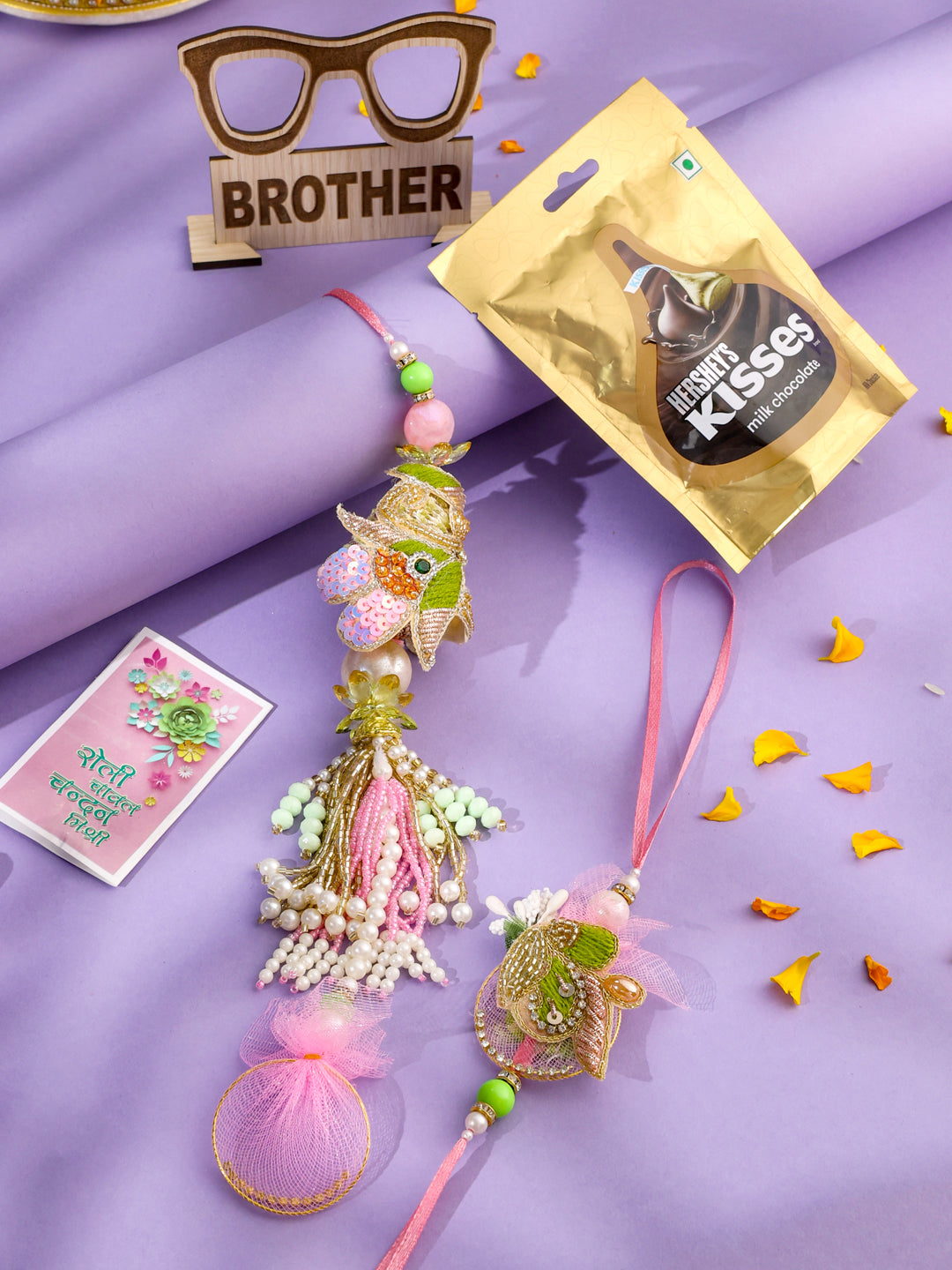 NVR Set of 2 Handcrafted Multicolor Pearls Bhaiya Bhabhi Rakhi Combo - Distacart