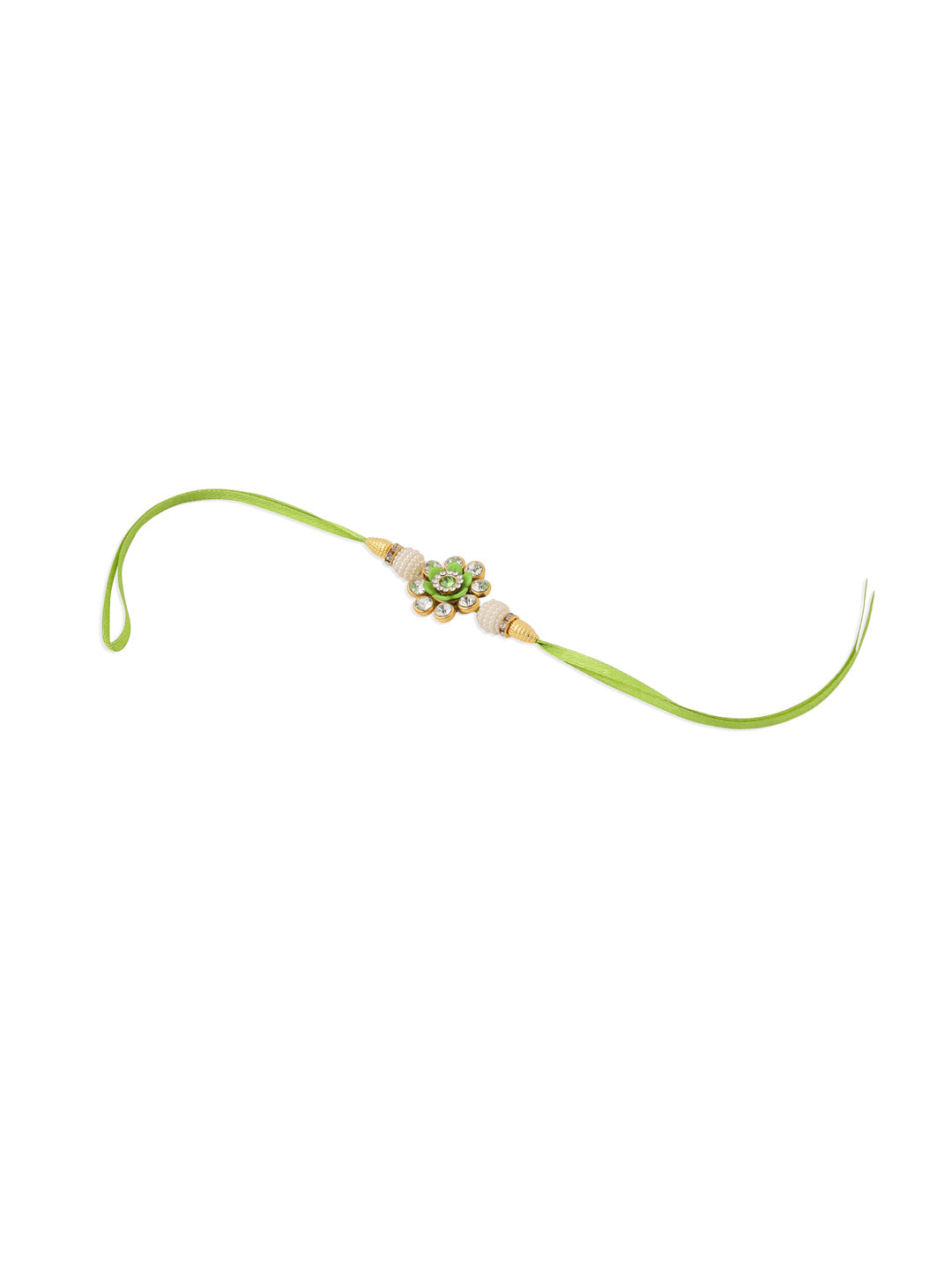 NVR Set of 2 Handcrafted Green Artificial Stones & Pearls Bhaiya Bhabhi Rakhi Combo