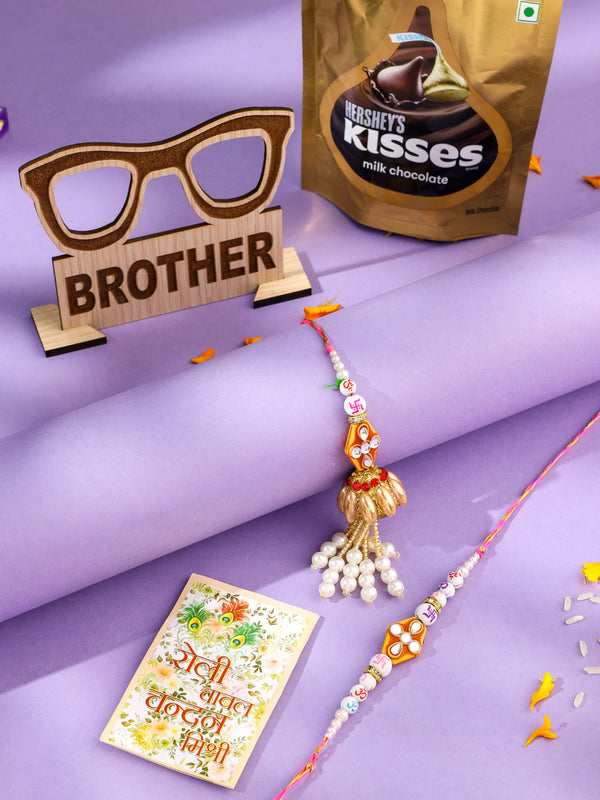 NVR Set of 2 Multicolor Artificial Stones & Pearls Bhaiya Bhabhi Rakhi Combo