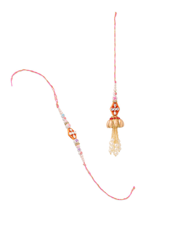NVR Set of 2 Multicolor Artificial Stones & Pearls Bhaiya Bhabhi Rakhi Combo