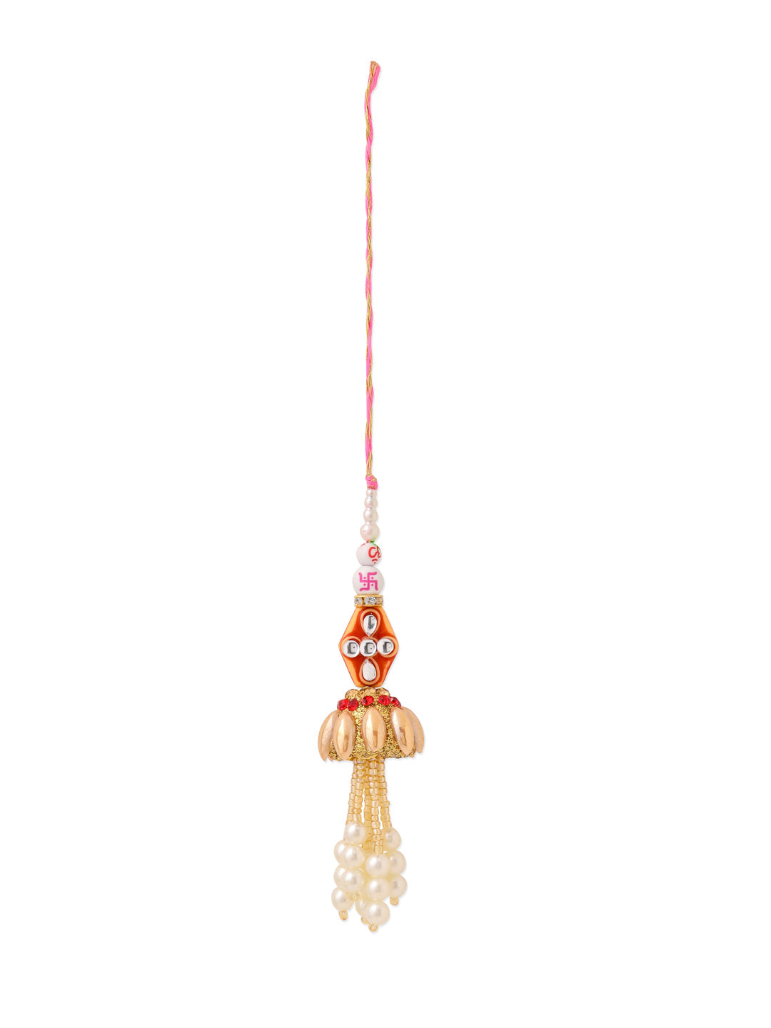 NVR Set of 2 Multicolor Artificial Stones & Pearls Bhaiya Bhabhi Rakhi with Roli Chawal Chandan & Mishri