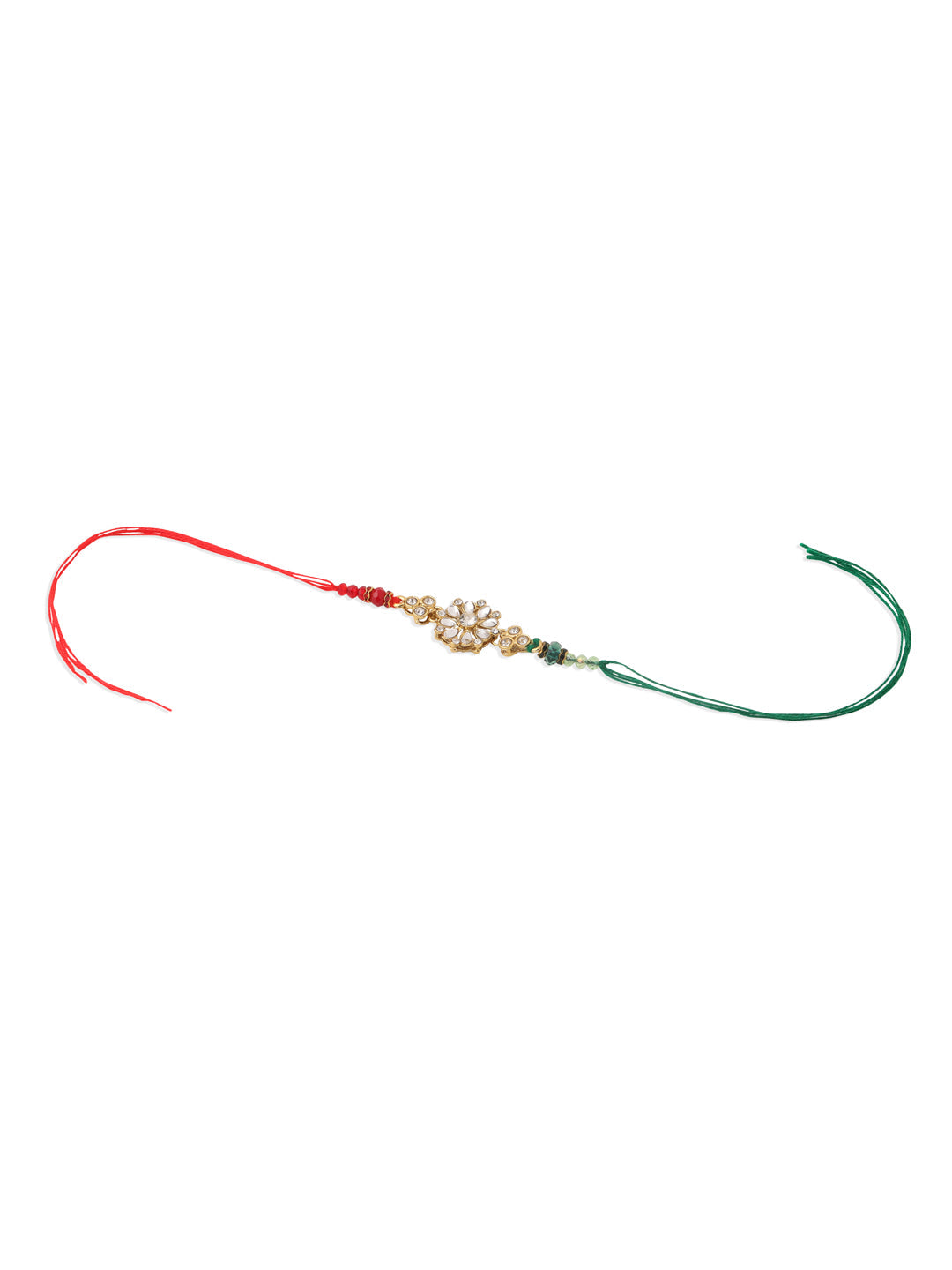 NVR Set of 2 Gold Toned Kundan Studded Floral Design Bhaiya Bhabhi Rakhi Combo