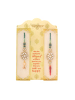 Thumbnail for NVR Set of 2 Gold Toned Kundan Studded Floral Design Bhaiya Bhabhi Rakhi Combo