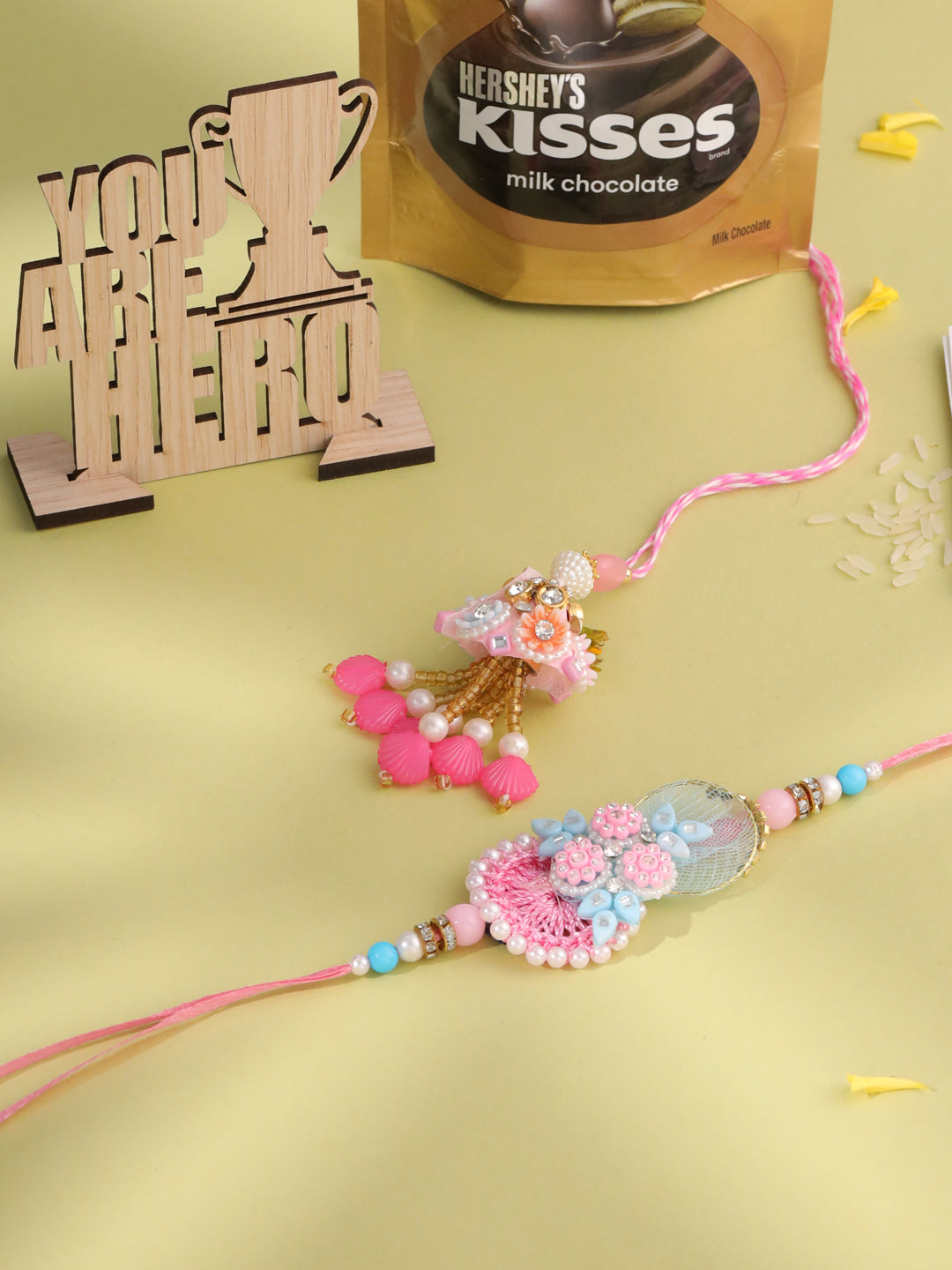 NVR Set of 2 Multicolor Handcrafted Artificial Stones & Pearls Bhaiya Bhabhi Rakhi Combo - Distacart