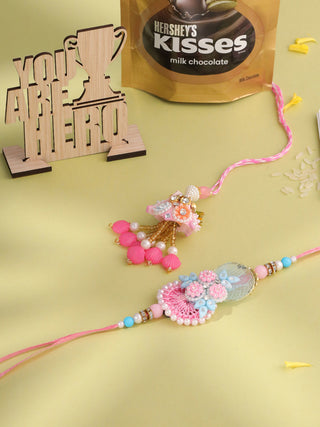 NVR Set of 2 Multicolor Handcrafted Artificial Stones & Pearls Bhaiya Bhabhi Rakhi Combo - Distacart