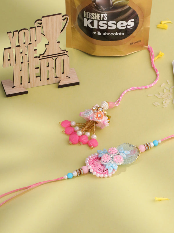NVR Set of 2 Multicolor Handcrafted Artificial Stones & Pearls Bhaiya Bhabhi Rakhi Combo