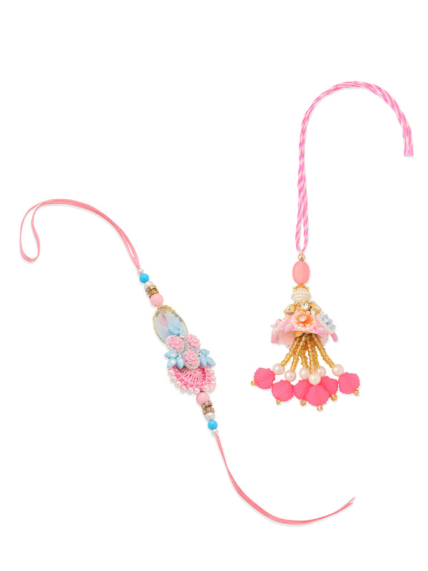 NVR Set of 2 Multicolor Handcrafted Artificial Stones & Pearls Bhaiya Bhabhi Rakhi Combo