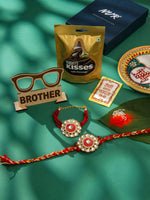Thumbnail for NVR Set of 2 Handmade Red Kundan Studded Floral Design Bhaiya Bhabhi Rakhi Combo