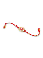 Thumbnail for NVR Set of 2 Handmade Red Kundan Studded Floral Design Bhaiya Bhabhi Rakhi with Roli Chawal Chandan & Mishri