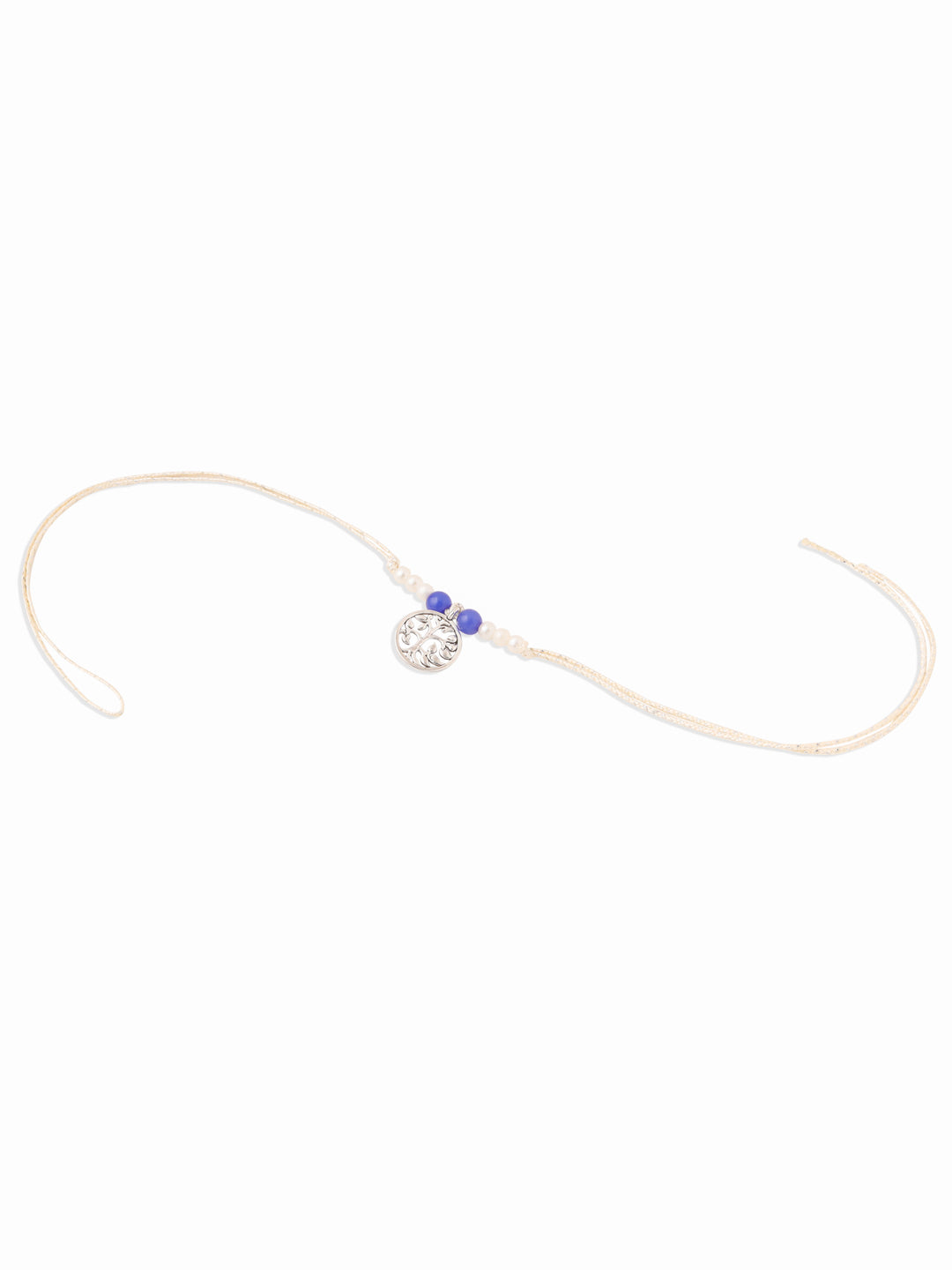 NVR Set of 2 Silver Toned Pearls & Beads Bhaiya Bhabhi Rakhi Combo