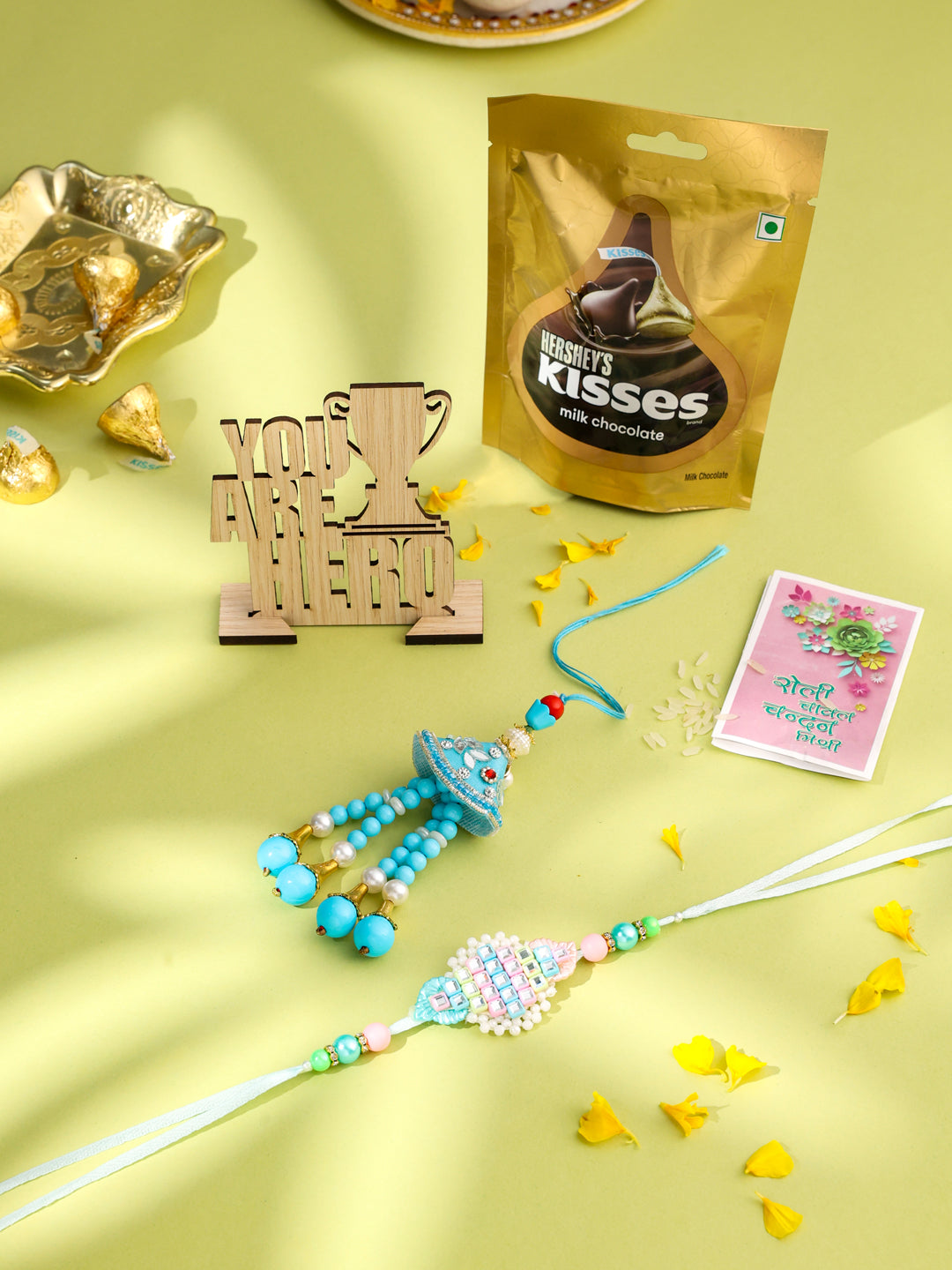 NVR Set of 2 Blue & Pink Artificial Stones & Beads Bhaiya Bhabhi Rakhi Combo - Distacart