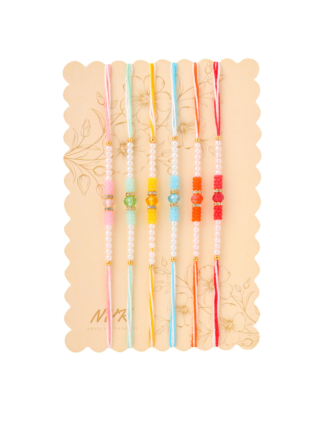 NVR Men Set of 6 Multicolor Artificial Stones & Pearls Rakhi Combo - Distacart