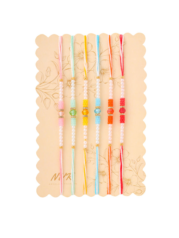 NVR Men Set of 6 Multicolor Artificial Stones & Pearls Rakhi Combo